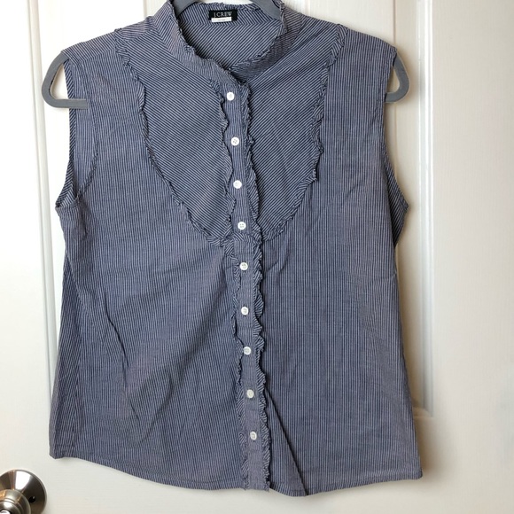 J. Crew Factory Tops - J. Crew Factory Blue and White Striped Sm Ruffle Sleeveless Blouse